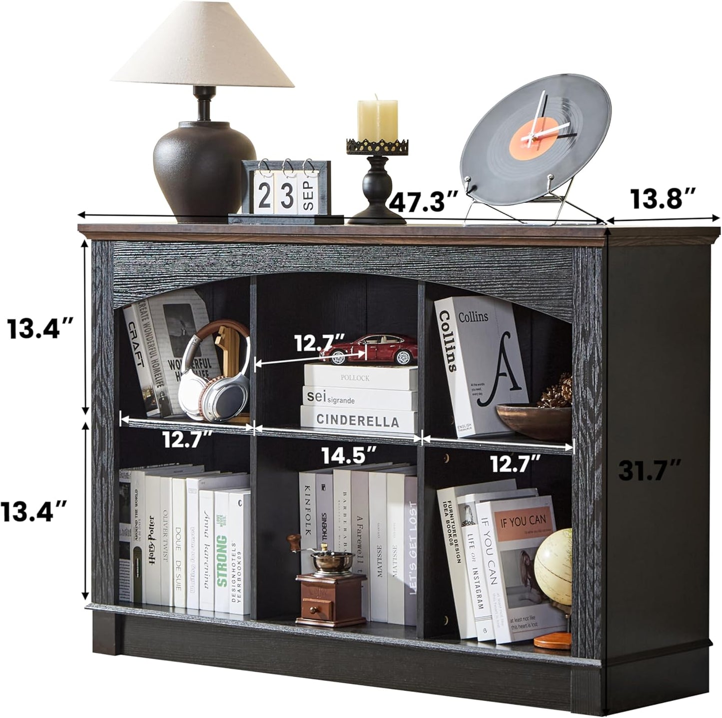 Black Bookshelf, 6-Cube Bookcase and Kids Bookshelf, Wooden Storage Cabinet with Cube Organizer, Modern Book Shelf for Bedroom Furniture, Living Room, Office Storage, Toy Organizer, Display Cabinet