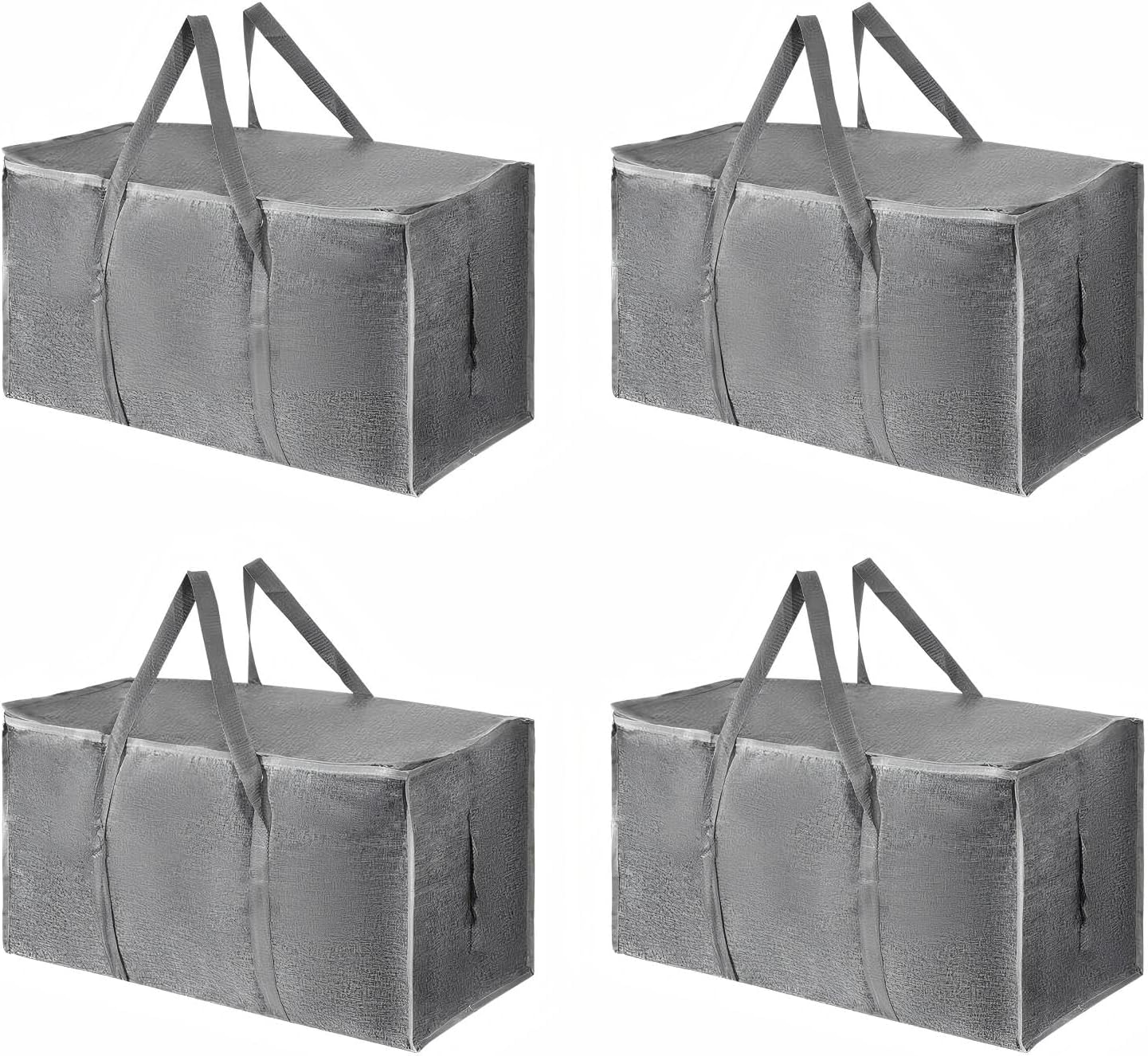 4 Pack-Extra Large Heavy Duty Moving Bags - Waterproof Storage Totes with Handles & Zippers, Foldable for College Dorm, Storage (Gray)
