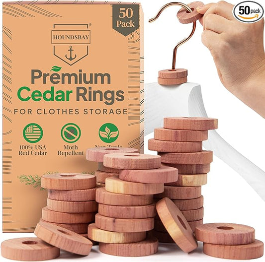 50 Cedar Rings for Clothes Storage & Closet Set - Drawer & Closet Freshener - Clothing Storage Accessories