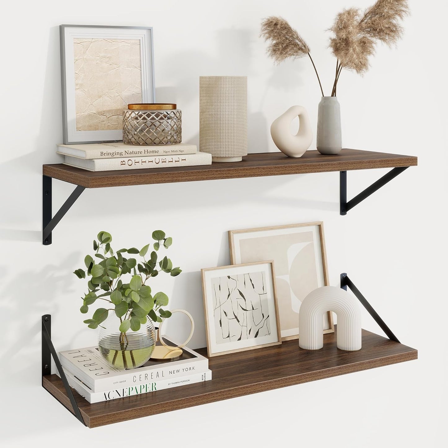 Axeman Deep Floating Shelves for Wall - 30 Inch Wide x 10 Inch Deep Floating Shelves Set of 2 -Walnut Wide Wall Shelves for Living Room Bathroom Bedroom