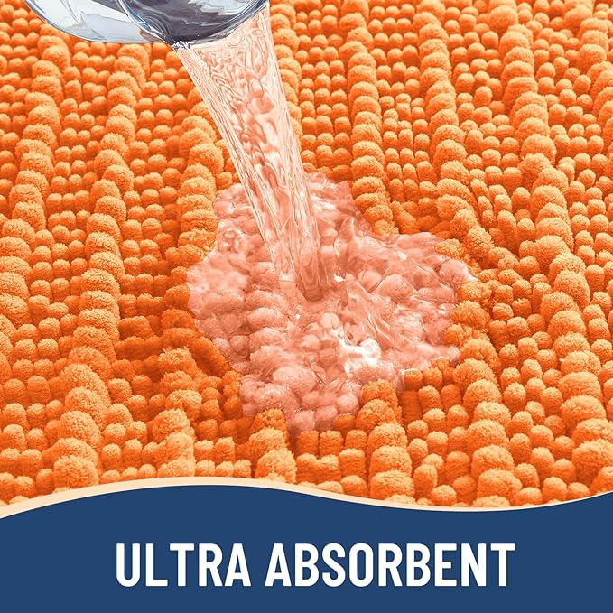 Arotive Luxury Chenille Bathroom Rug Mat, Extra Soft Thick Absorbent Shaggy Bath Rugs, Non-Slip Machine Wash Dry, Plush Bath Mats for Bathroom, Shower and Tub, 34x21, Orange