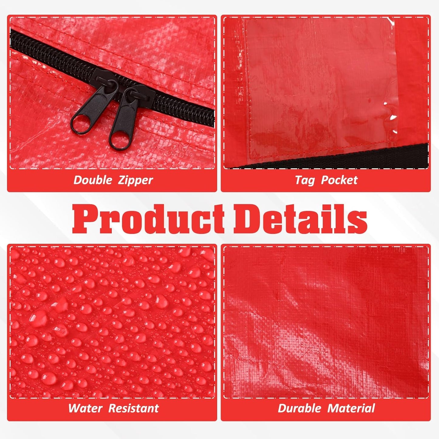 4 Pcs 176 Gallon Large Moving Bags with Zipper and Handles Foldable Storage Duffle Bags Heavy Duty Extra Large Totes for College Dorm Travel Clothes Blankets Bedding Moving (Red)