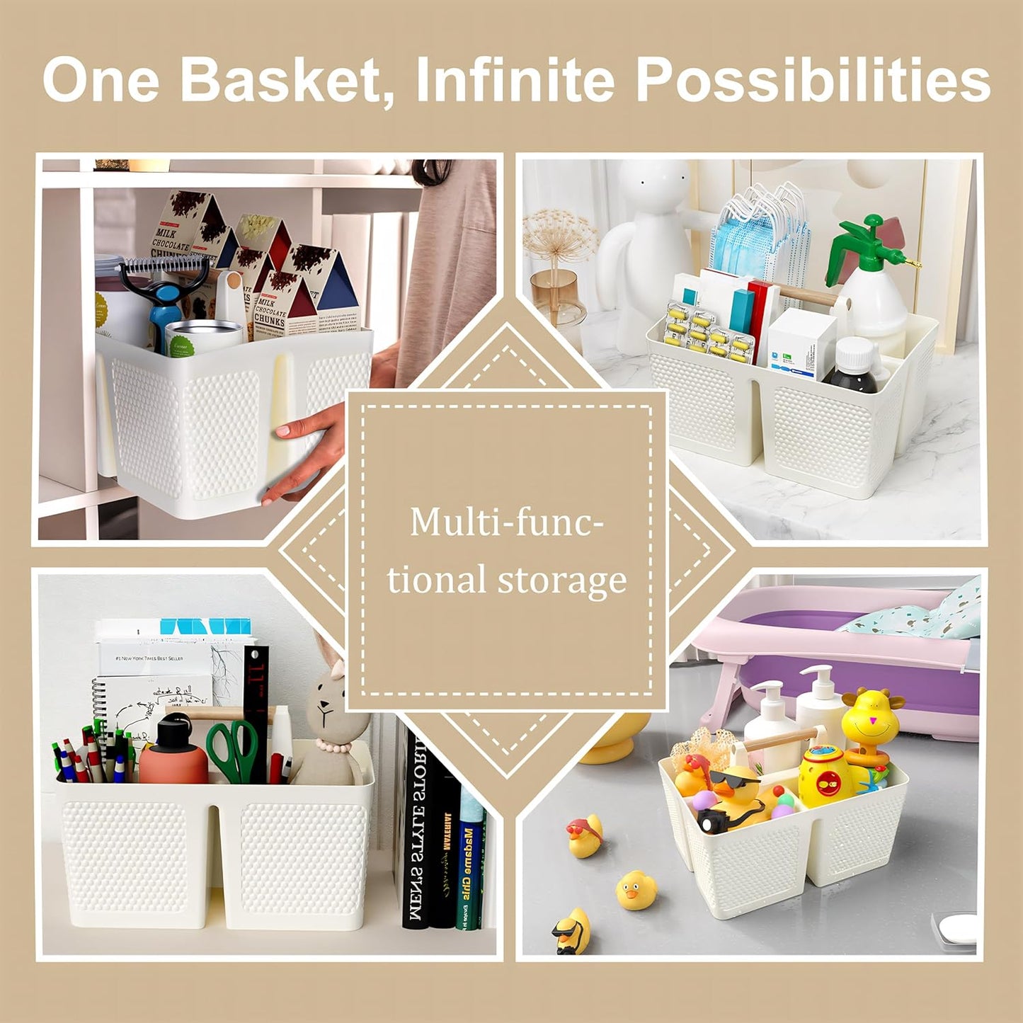 Shower Caddy Portable and Cleaning Caddy Organizer for Bathroom, Kitchen,Toiletries Storage, Caddy organizer with handle, Rust-Resistant, Durable Material(Milky White, 9.36"L×7.73"W×7.24"H)