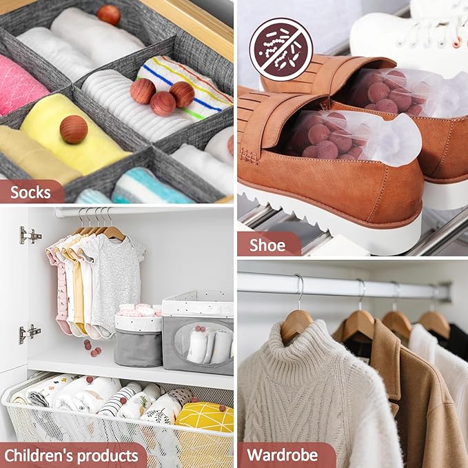 Woodever 110 Pack Cedar Balls for Clothes Storage, for Wardrobes and Drawers, 100% Natural Aromatic Cedar Wood Balls, with Sandpaper and Sachets