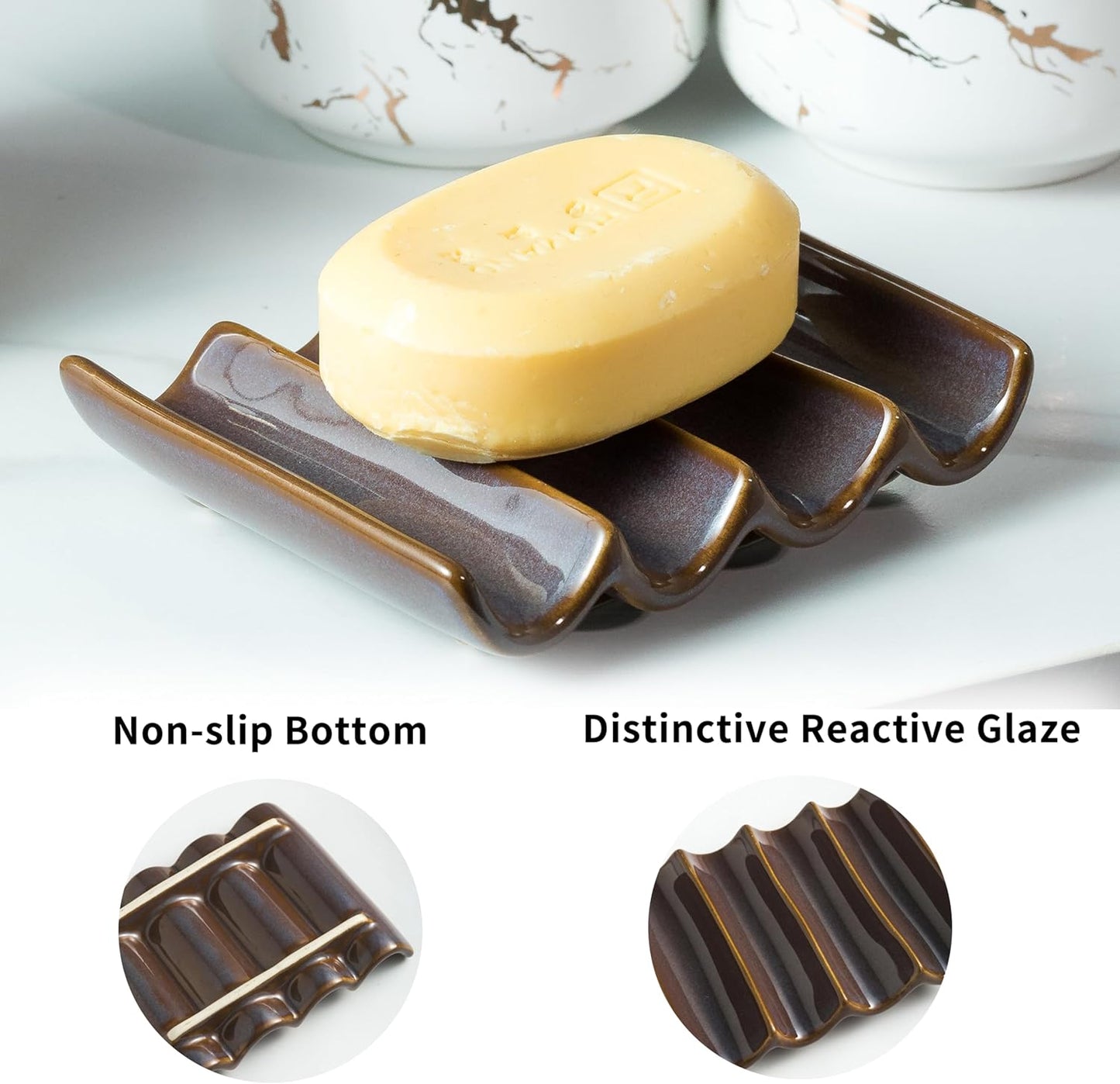 Ceramic Bar Soap Dish and Savers for Bathroom, Shower and Kitchen, Japanese Self Drain Soap Holder, Purple