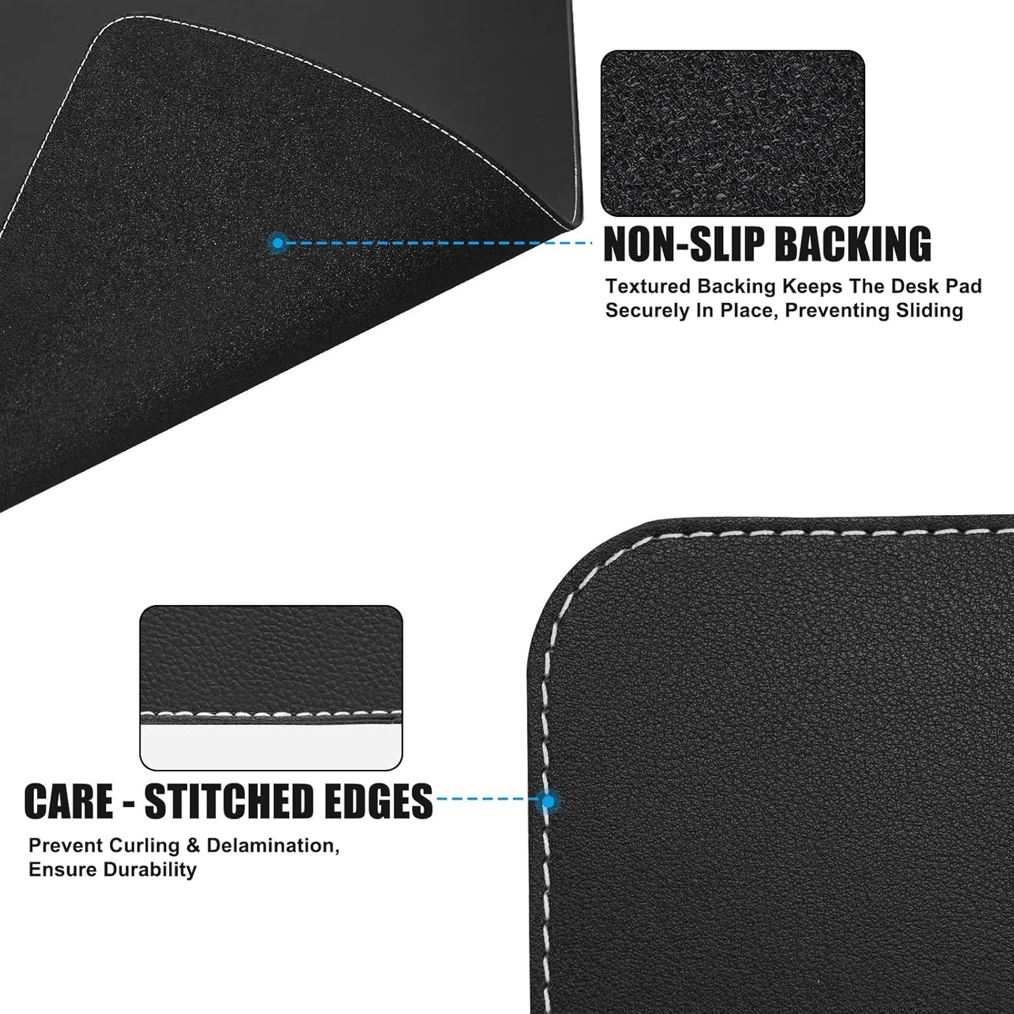 Desk Mat with Lip & Reinforced Stitched Edge|Non-Slip Waterproof PU Leather Desk Pad|Ergonomic Keyboard Mouse Pad With edge Protector|for Office, Home, Study(23.6" x 16.5",Black)