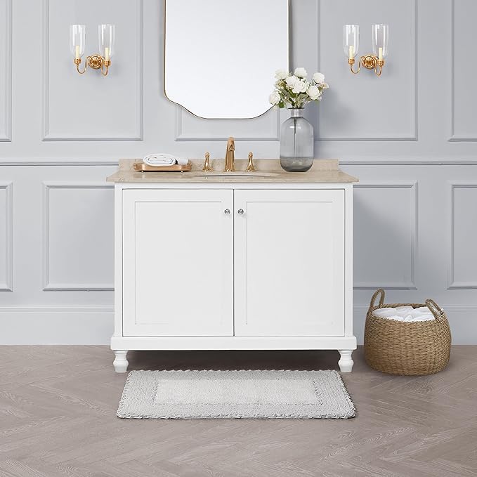 Laura Ashley Ruffle Border 100% Cotton Bath Rug, Light Grey, 20"x 34"