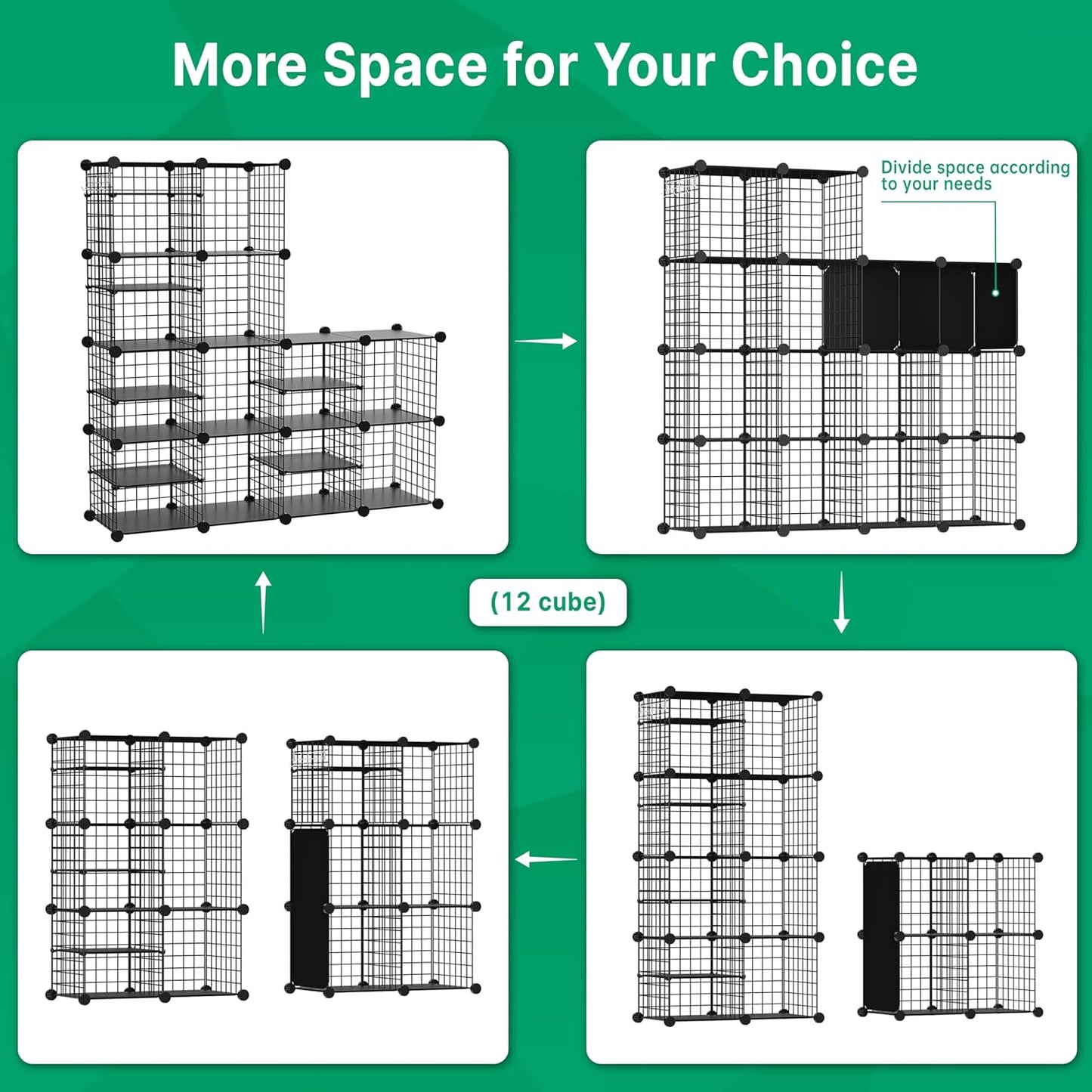 Wire Cube Storage Organizer, 12 Cubes Converted into 14 Cubes, Sturdy Metal Grids Storage Shelf Closet Shelving Units and Storage, Shelves for Bedroom LIvingroom Office