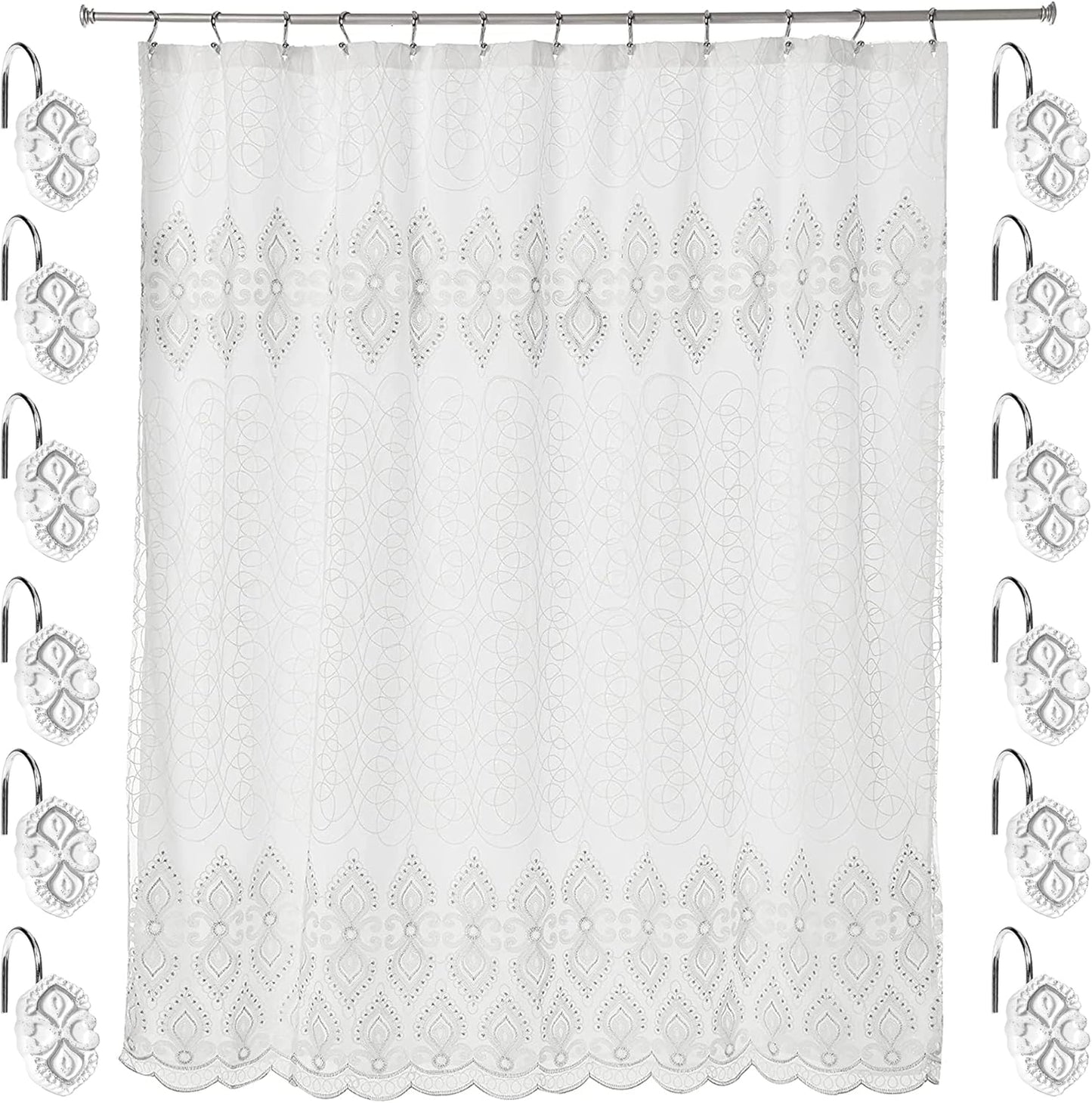 Zahari Home Monaco Bathroom Shower Curtain Set - 13pc Classic Luxury Contemporary Design with 12 Hooks