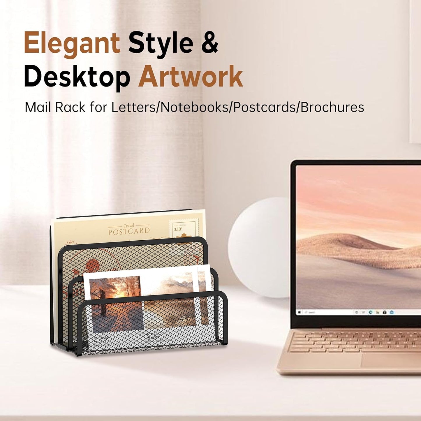 SUPEASY Mail Organizer for Desk, Mesh Metal Mail Holder Countertop with 3-Slot, Letter Sorter File Holder, Office Envelope Organizer for Mails (Black)