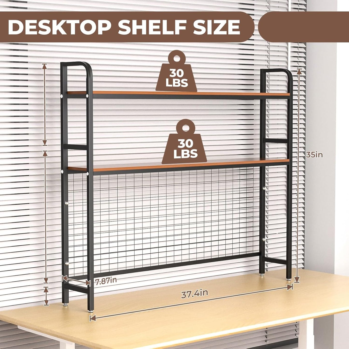 GCCSJ Bookshelf for Desk，2-Tier Desktop Bookshelf Organizer，Multifunctional Desktop Bookcase with Metal Frame & Wood Shelves，Perfect for Organizing Books, Magazines, Office Supplies - Brown