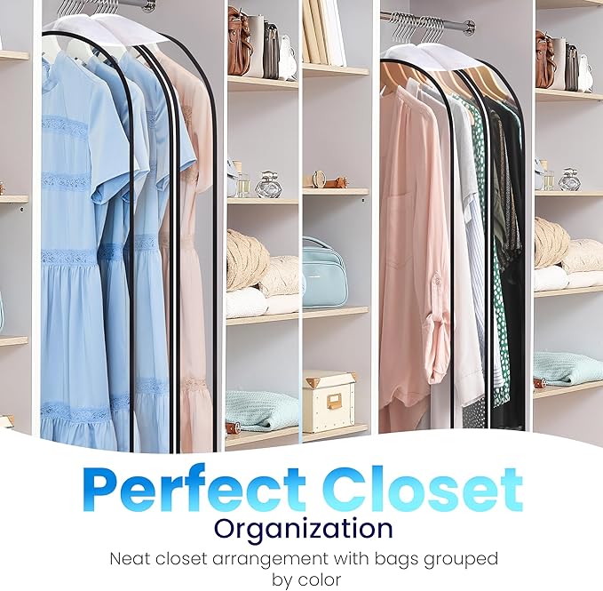 Clear Garment Bags for Clothes Storage - 4-Pack Plastic Hanging Covers and Clothing Protectors, Long Dress Suit Jacket Closet Cover Dust Proof Garment Bag Set for Organized Wardrobe Storage (50")