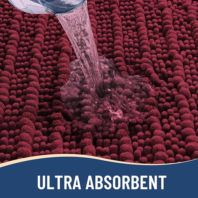 Arotive Luxury Chenille Bathroom Rug Mat, Extra Soft Thick Absorbent Shaggy Bath Rugs, Non-Slip Machine Wash Dry, Plush Bath Mats for Bathroom, Shower and Tub, 24x16, Burgundy