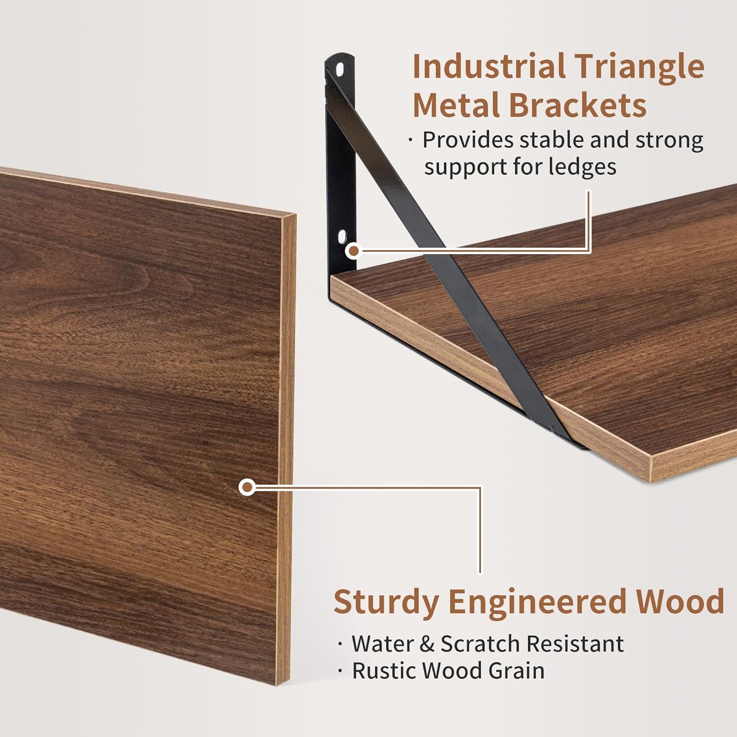 Axeman Rustic Deep Floating Shelves, Set of 2, 16W x 12D, Heavy Duty, Easy to Install, Perfect for Living Room, Bedroom, Bathroom