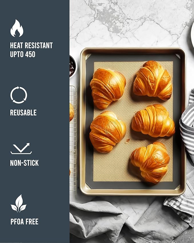 Silicone Baking Mat, Reusable Silicone Baking Sheet Liner for Oven for Bread, Dough, Macaron, Cookie Cooking Liners for Kitchen Counter Bakery Supplies (Baking Mat, 3 Half Sheets)