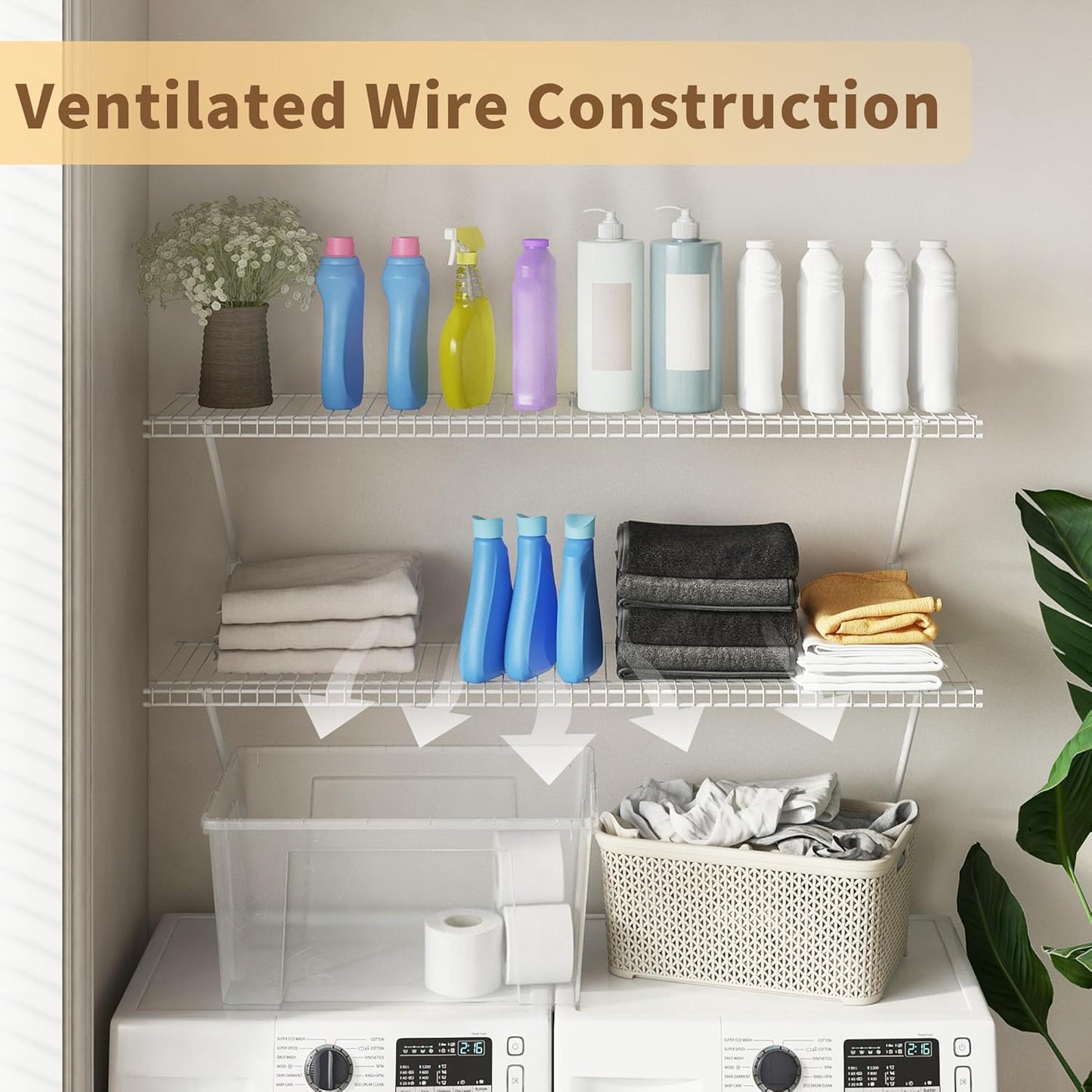 Closet Shelves Wall Mounted, 4 Pack 4 ft x 12 in White Wire Shelving Kit, Metal Wall Shelf Organizer for Home, Pantry, Laundry Room Storage