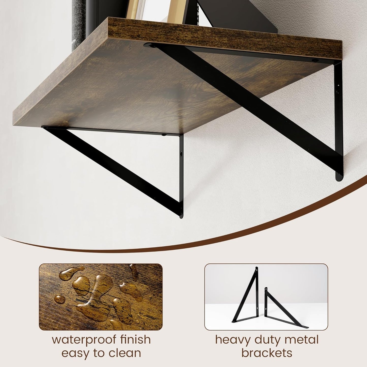 Axeman 12 Inch Deep Floating Shelves for Wall - 24 Inch Wide x 12 Inch Deep Wall Shelves Set of 2 - Rustic Wood Floating Shelves for Living Room