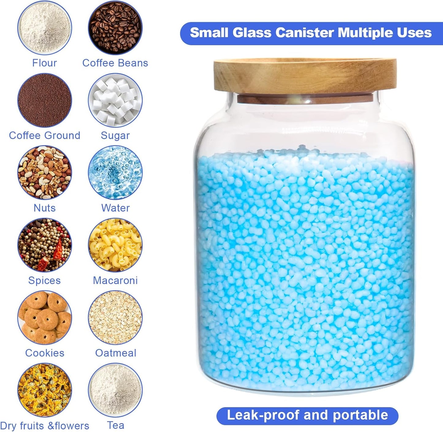 Glass Jar with Spoon Wooden Lid Clear Coffee Ground Containers Set Borosilicate Glass Kitchen Storage Canister for Sugar Espresso Spice Beans Nut Pasta Candy Tea (1200ml(40oz)-with spoon (2pack))