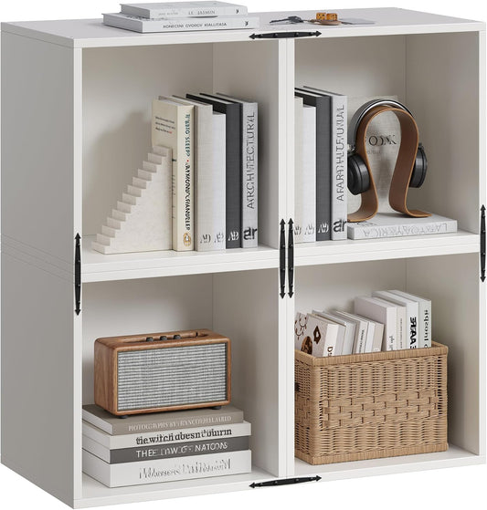 4-Tier Stackable Cube Storage Organizer, DIY Open Storage Display Bookcase with Anti-Tip Design, Cube Book Shelf for Bedroom, Office, Dorm,30" W x 11.81" D x 30" H, White