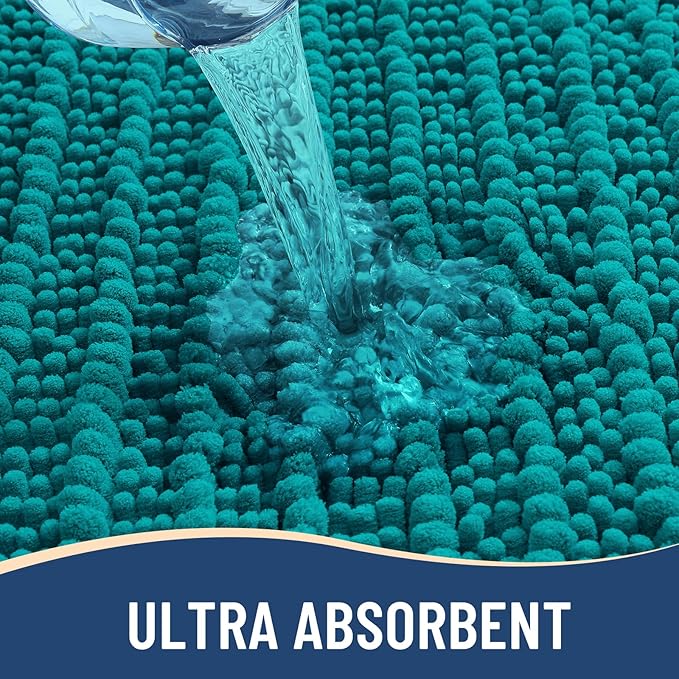 Arotive Luxury Chenille Bathroom Rug Mat, Extra Soft Thick Absorbent Shaggy Bath Rugs, Non-Slip Machine Wash Dry, Plush Bath Mats for Bathroom, Shower and Tub, 24x16, Lake Blue