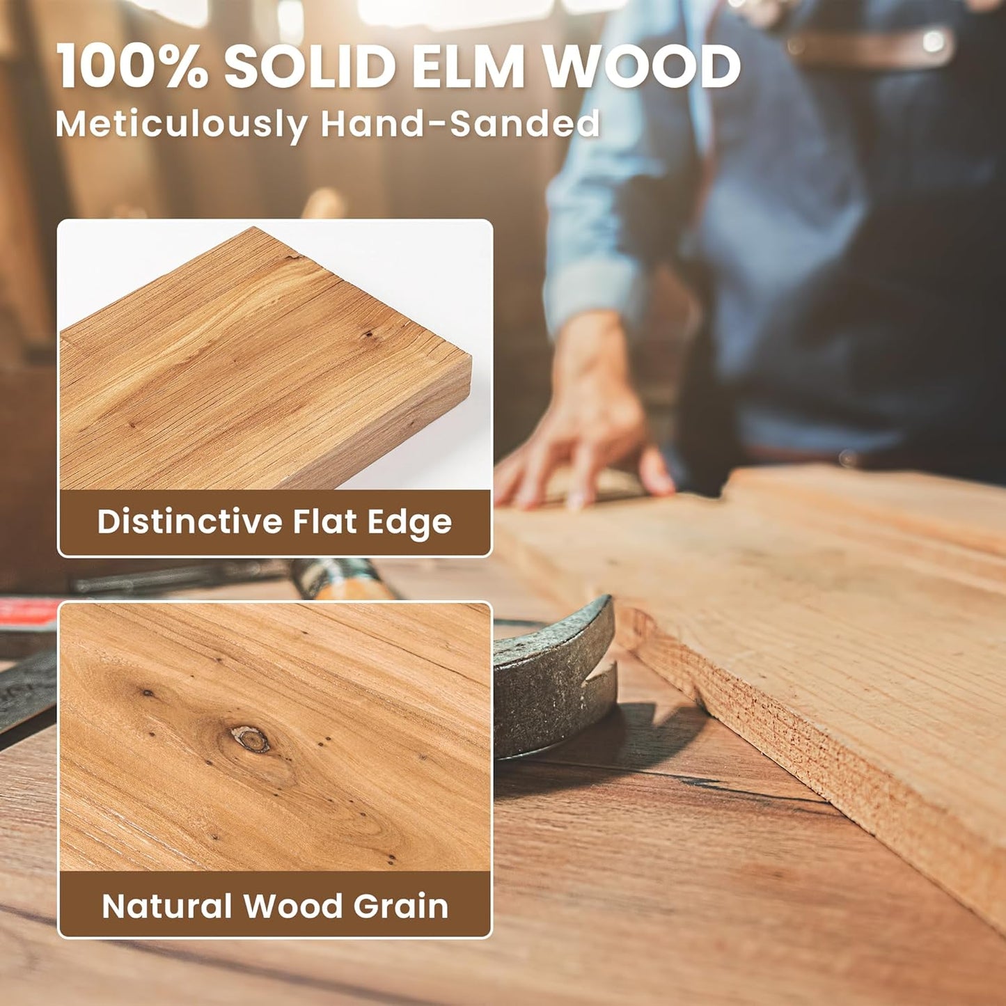 Floating Shelves, 8" Deep Rustic Solid Elm Wood Wall Mounted Floating Shelves, Wall Shelves with Invisible Bracket for Living Room Bathroom Bedroom Kitchen, 40 Inch, Natural