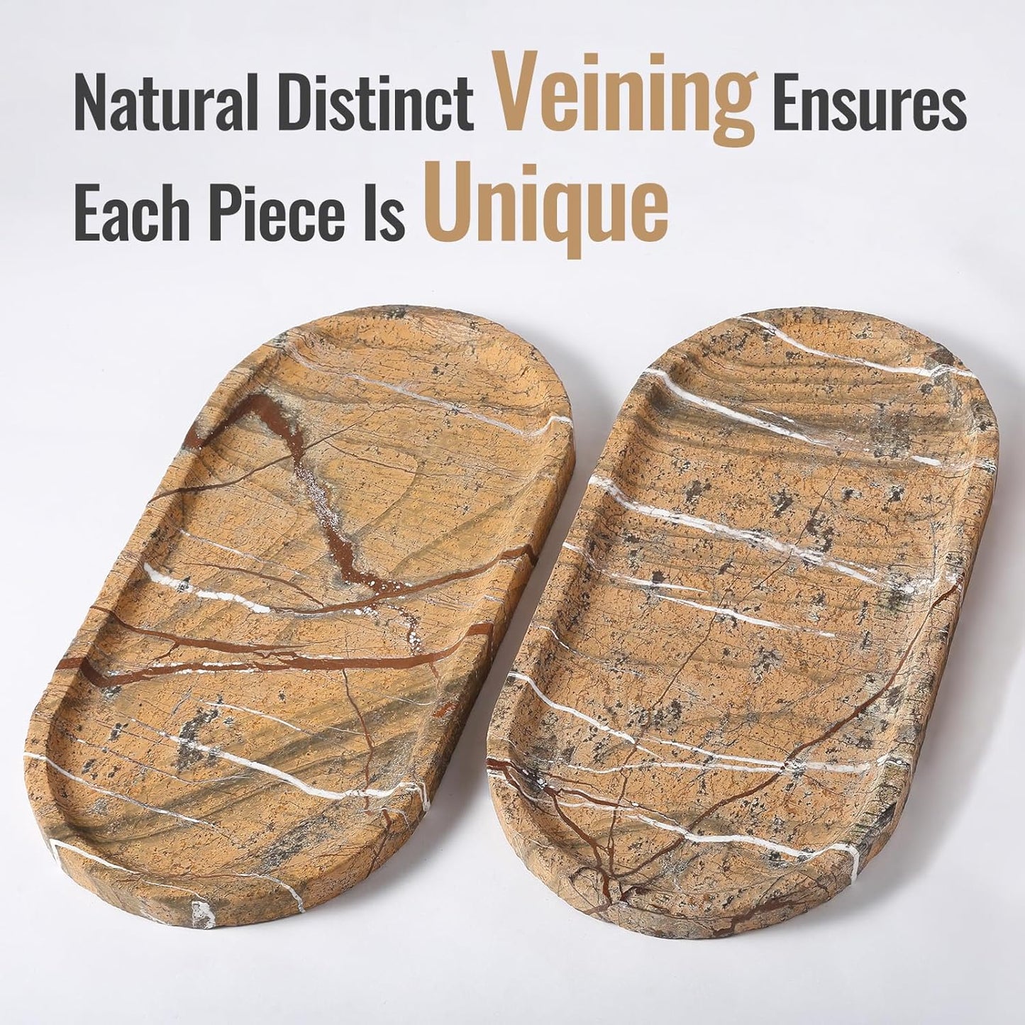 Koville Indian Natural Marble Decorative Tray, 12"x6" - Countertop Organizer, Catchall for Perfume, Candles, Jewelry