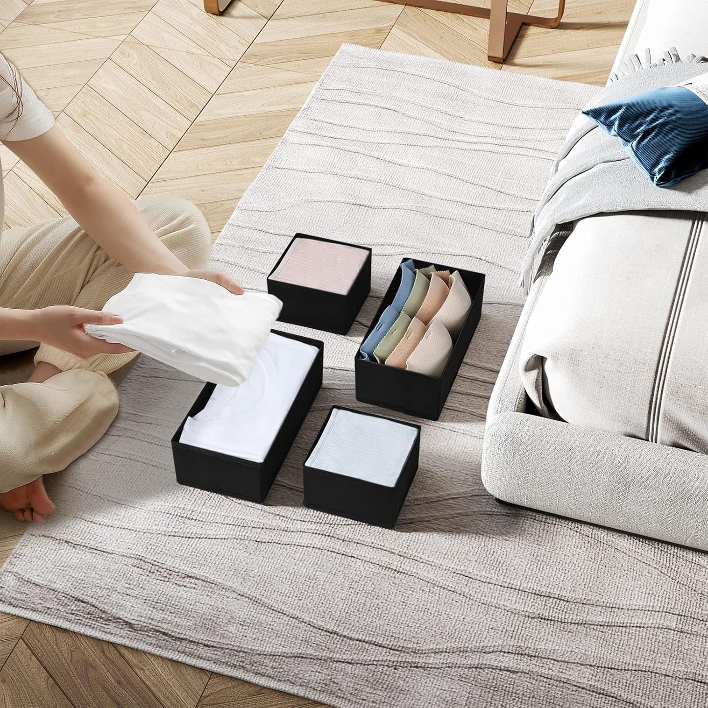 DIMJ Drawer Organizers, Set of 12 Clothes Drawer Organizer, Foldable Closet Drawer Organizer, Dresser Drawer Organizers Dividers for Baby Clothes, Socks, Belt, Tie (Black)