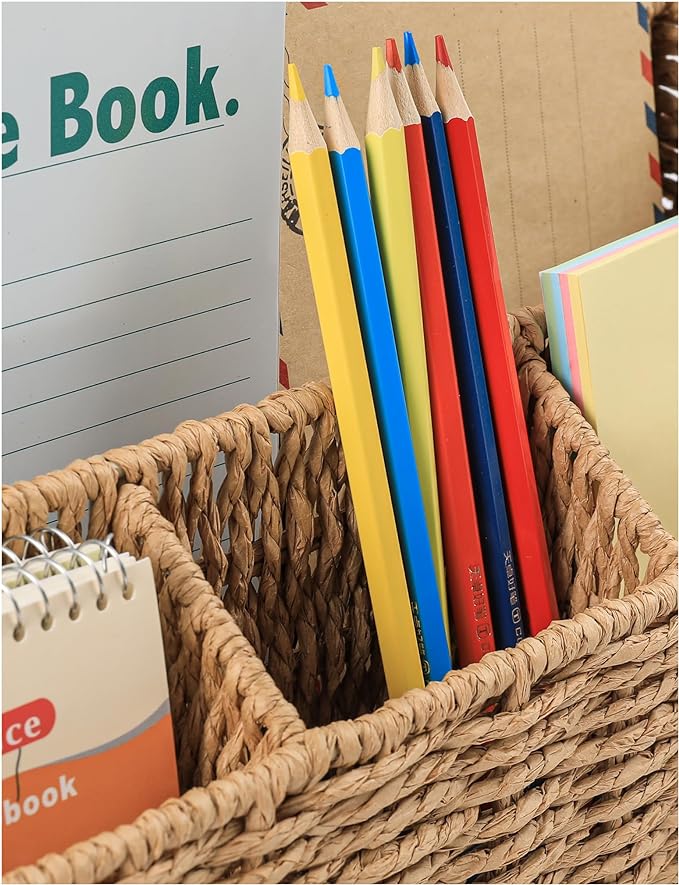 Rattan Desk Organizer, Tabletop Mail Holder, 5 Slot Mail Organizer Countertop Basket, Rattan Office Supplies, Boho Office Desk Accessories, Wicker Desk Organizer, Magazine Holder（Wicker）