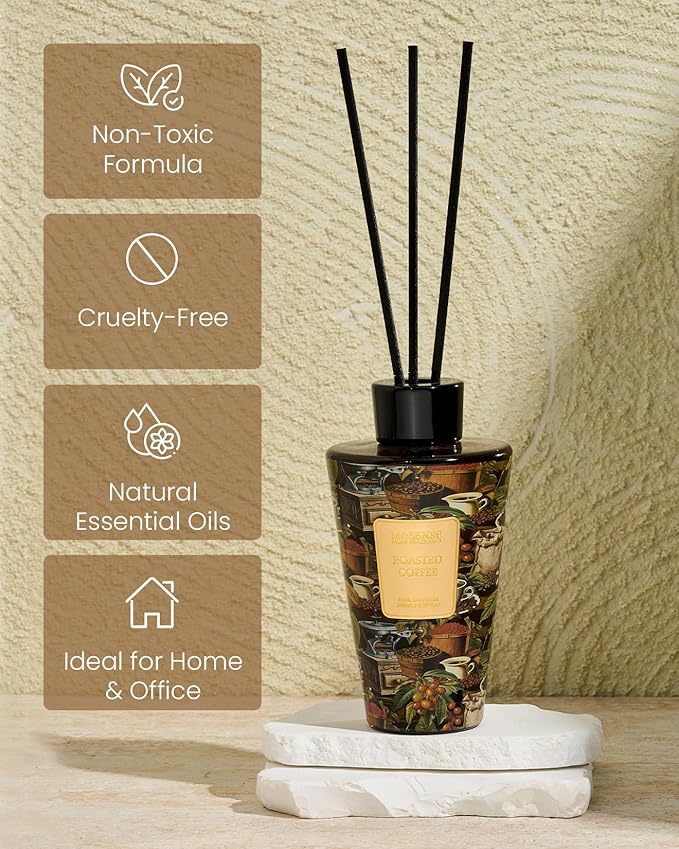 M&SENSE Roasted Coffee Reed Diffuser Set - 8.79fl oz Home Fragrance Non-Toxic Reed Diffuser for Home, Long Lasting Air Freshner Gifts for Bathroom Bedroom Fragrance Decor