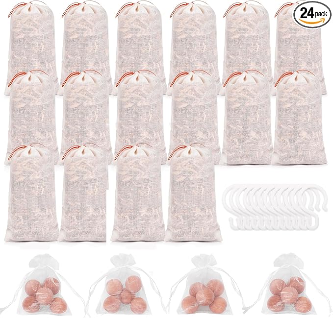 Homode Cedar Blocks for Clothes Storage, Cedar Balls and Cedar Chips for Closets and Drawers, Scented Cedar Sachets Bags Closet Air Freshener, 24 Pack