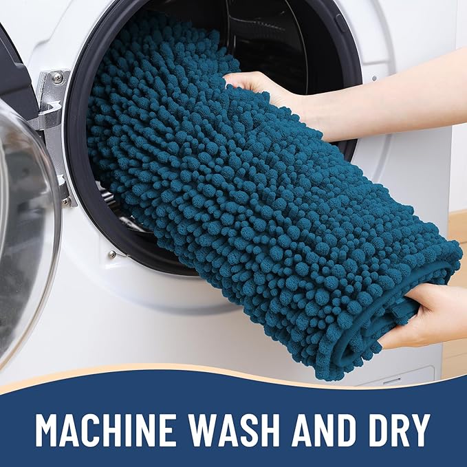 Arotive Luxury Chenille Bathroom Rug Mat, Extra Soft Thick Absorbent Shaggy Bath Rugs, Non-Slip Machine Wash Dry, Plush Bath Mats for Bathroom, Shower and Tub, 44x32, Peacock Blue