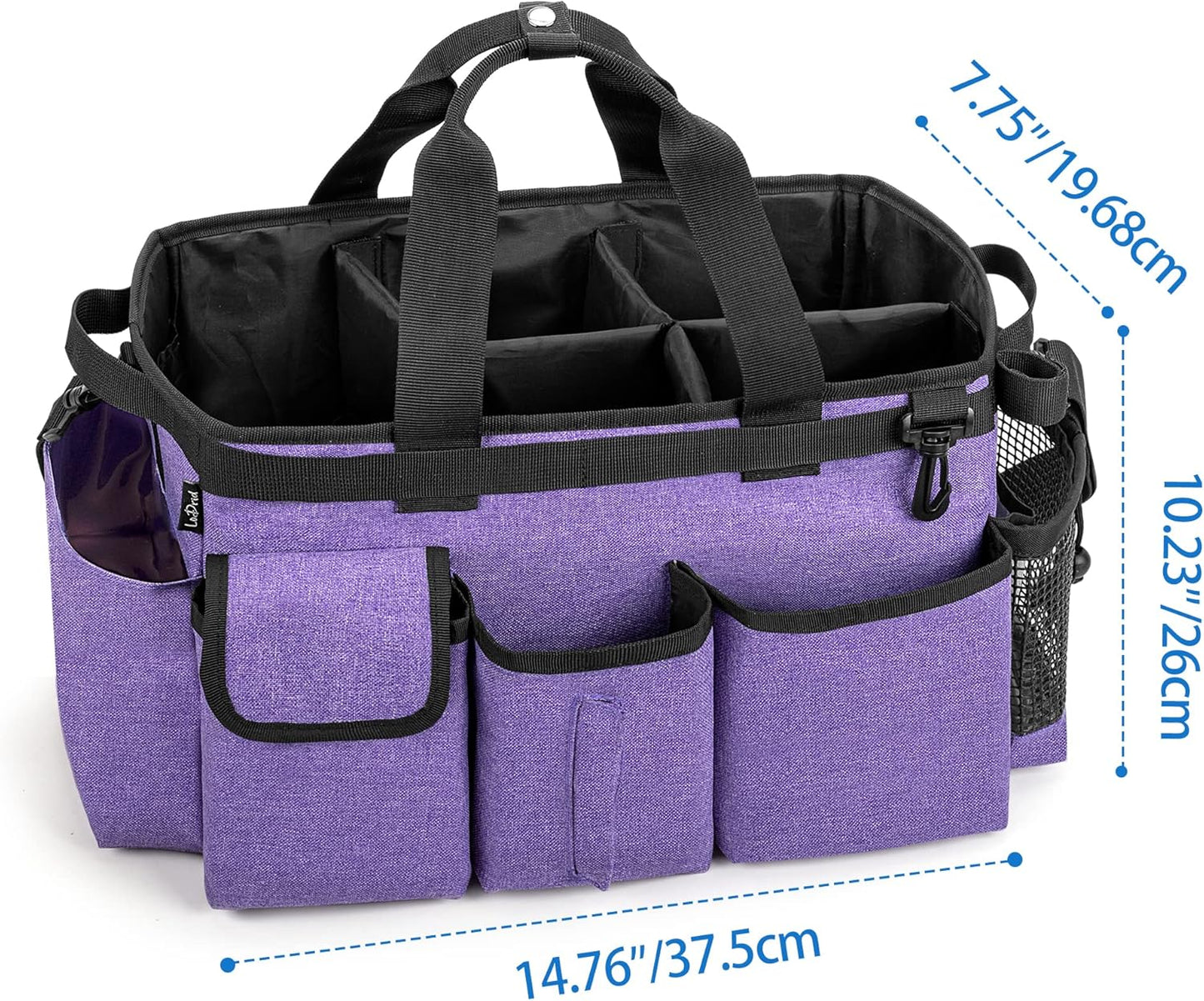 LoDrid Large Wearable Cleaning Caddy Bag with Detachable Divider, Cleaning Supply Tote Organizer with Handles and Adjustable Shoulder Strap for Cleaners & Housekeepers, Purple