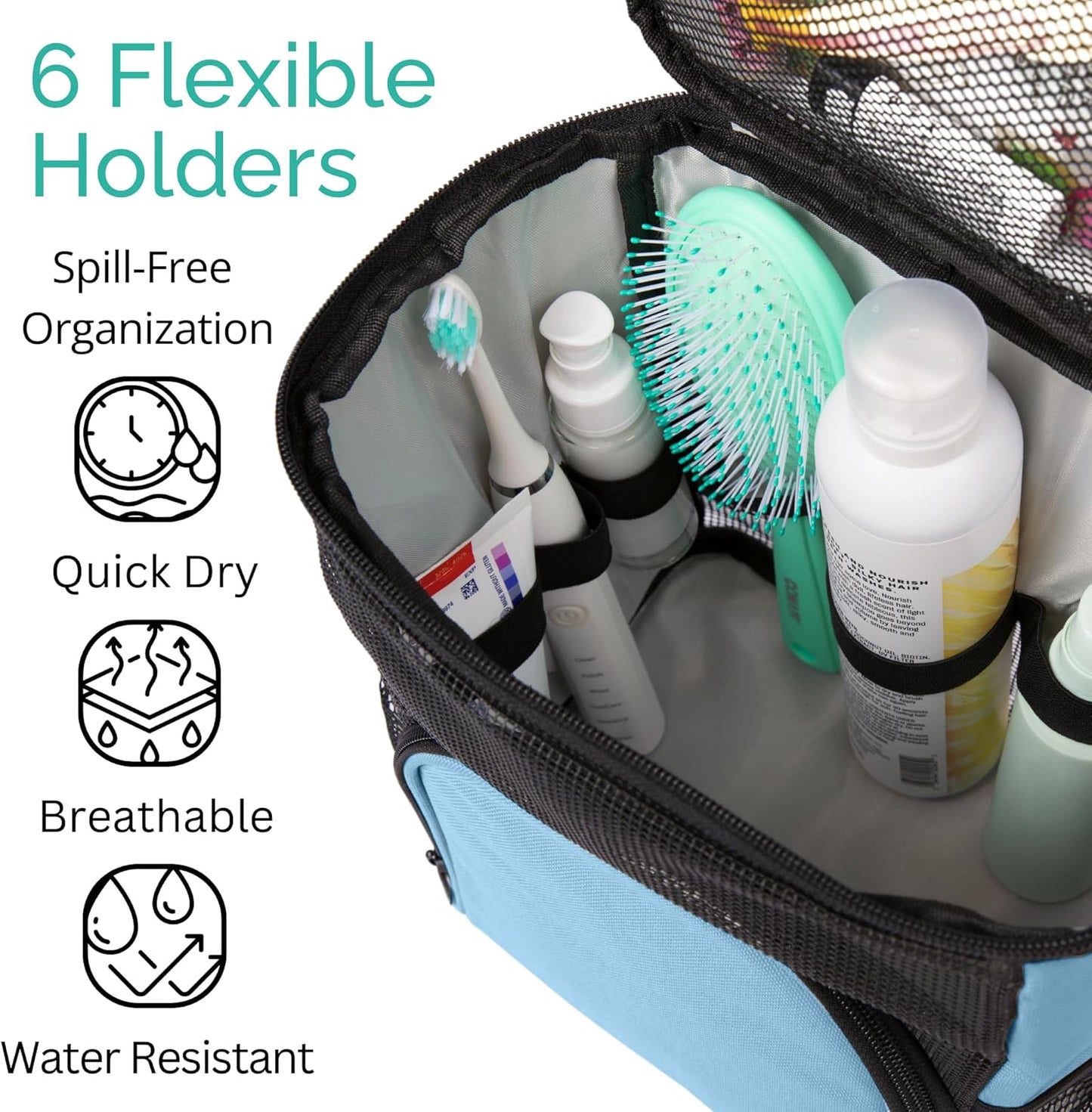 College Dorm Room Essentials for Girls - Shower Caddy Dorm - Original, Portable, Durable, Roomy, Foldable Water Resistant Shower Bag in Light Pink with Metal Hook for Hanging (Light Blue)