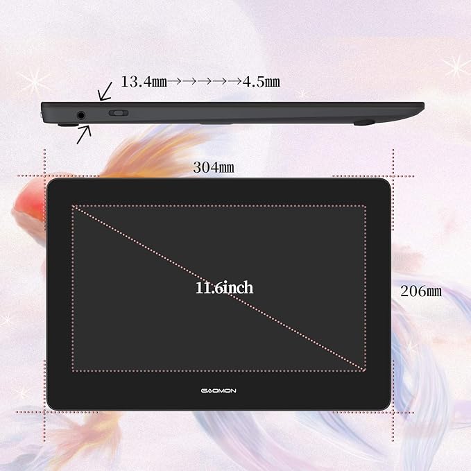 GAOMON PD1220 11.6’’ Pen Display (Charcoal Grey) 86% NTSC Full Laminated Graphics Drawing Tablet with Tilt Support 8192 Levels Passive Stylus, Compatible with Windows & Mac &Android