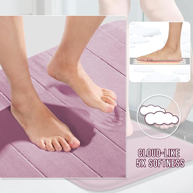 Yimobra Memory Foam Bath Mat, Super Soft Absorbent Bathroom Rug Non Slip, Quick Dry, Machine Washable Floor Carpet for Tub Shower, Home Decor Accessories, 24x17, Mauve