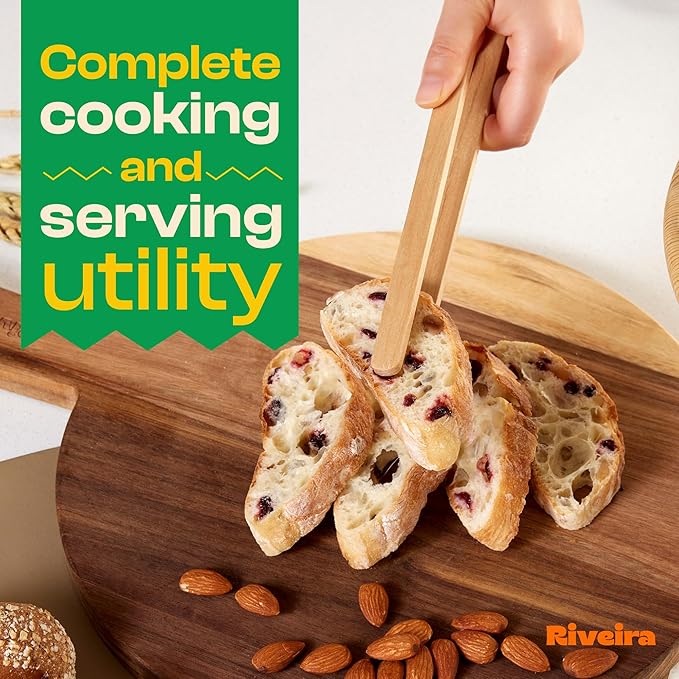 Riveira Maple Wooden Cooking Utensils Set of 9 Premium Quality Non-Toxic Wooden Spoons & Spatulas for Cooking, Stirring, Serving & Flipping