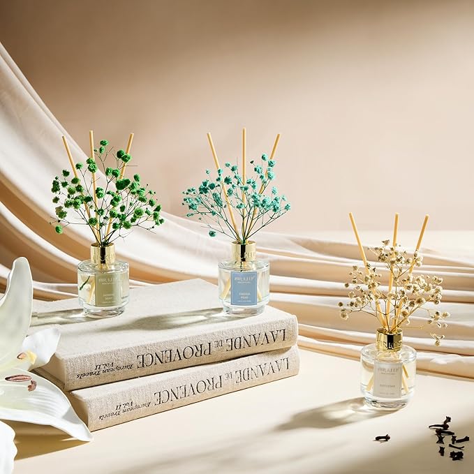 Airkeep Reed Diffuser Set of 3, Jasmine Mint Gardenia Freesia Pear Oil Reed Diffusers for Bedroom Living Room Office Aromatherapy Oil Reed Diffuser for Gift 50ml x 3