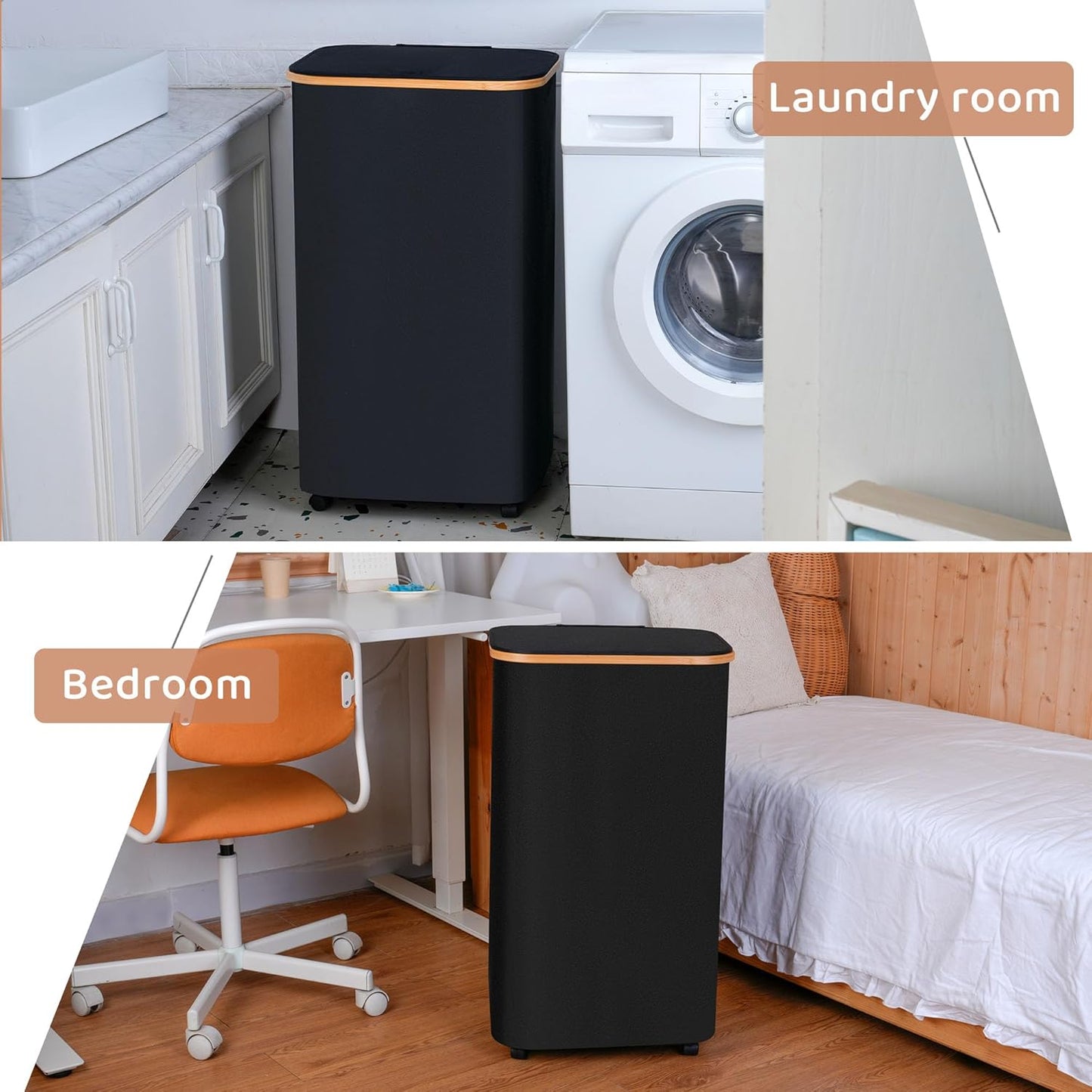 110L Laundry Basket with Wheels,Clothes Hamper for Laundry,Laundry Hamper with Lid and Inner Bag, for Laundry Room, Bedroom, Dormitory Storage,Black