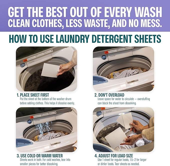 Sudstainables Laundry Detergent Sheets 200 Loads – Dissolvable Laundry Sheet for Washing Machines, Compact Alternative to Liquid & Powder Detergent, Travel-Friendly Soap | Lavender
