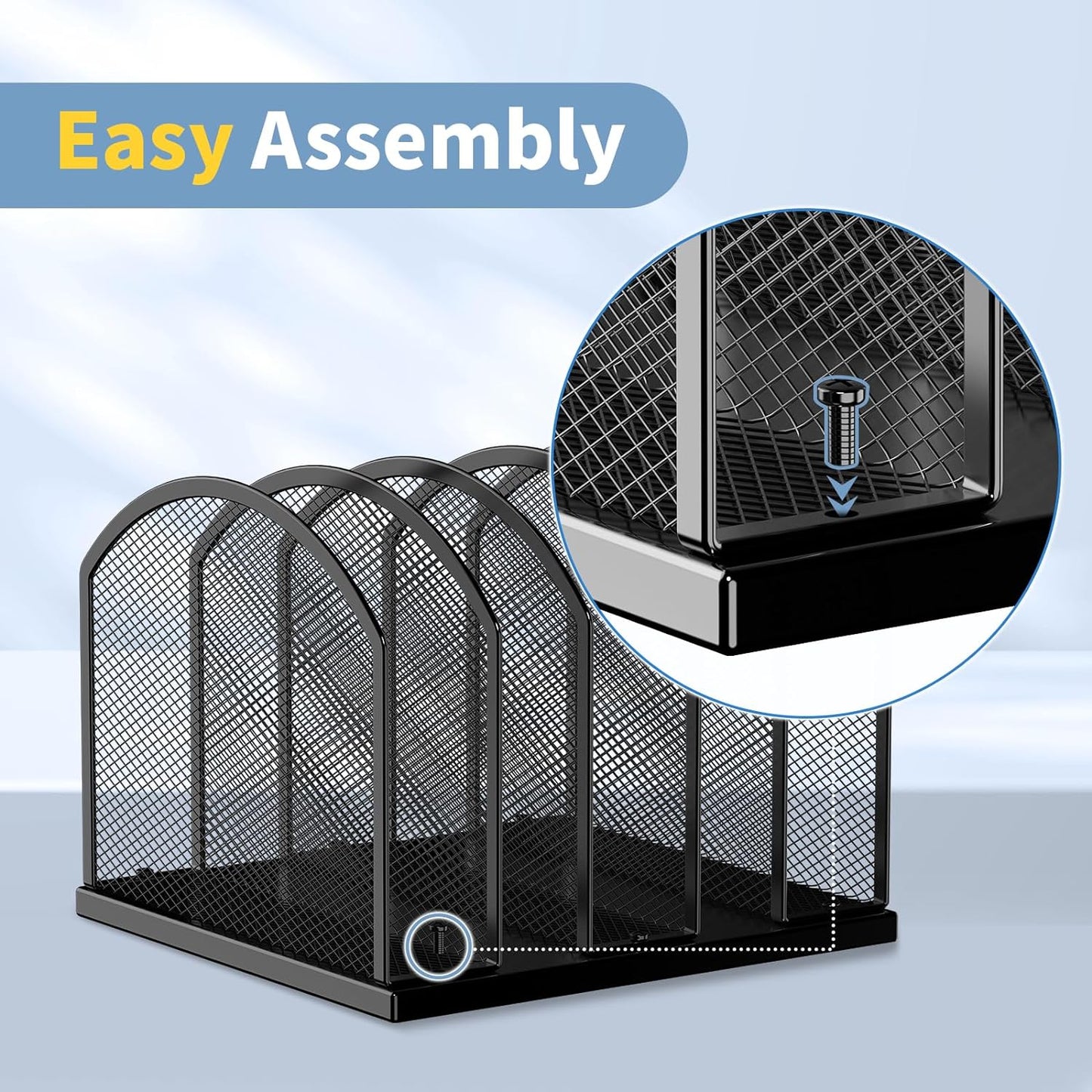 5-Section Vertical Desktop Organizer, 5-Section Mesh File Folder Stand Sorter for Office Home Classroom Organization (1, Pink)