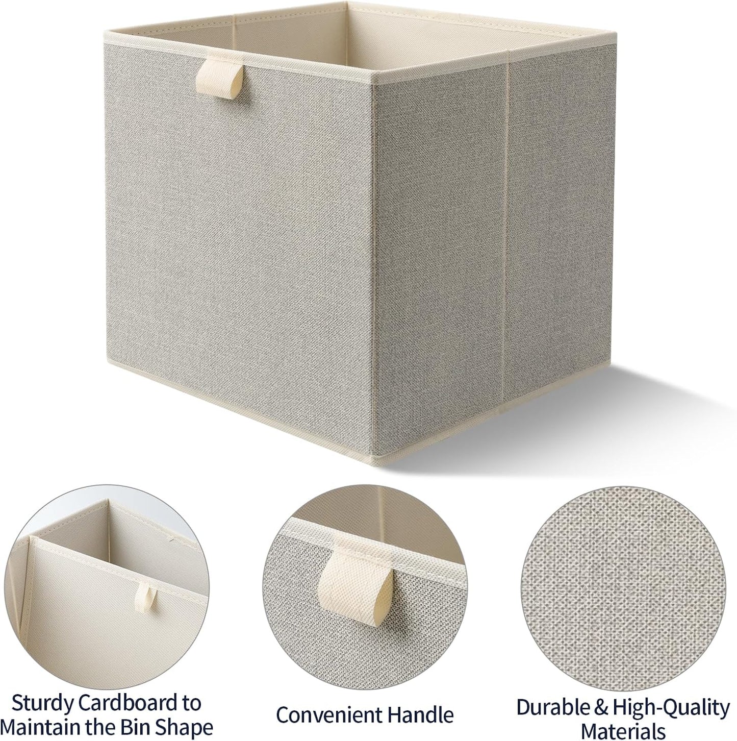 Storage Baskets, 11.8-Inch Woven Fabric Bins, Storage Cubes with Reinforced Handles, Organizer Bins for Closet Shelves, Foldable, for Toys, Clothes, Natural Beige (4PCS/Beige-11.8*11.8*11.8inch)