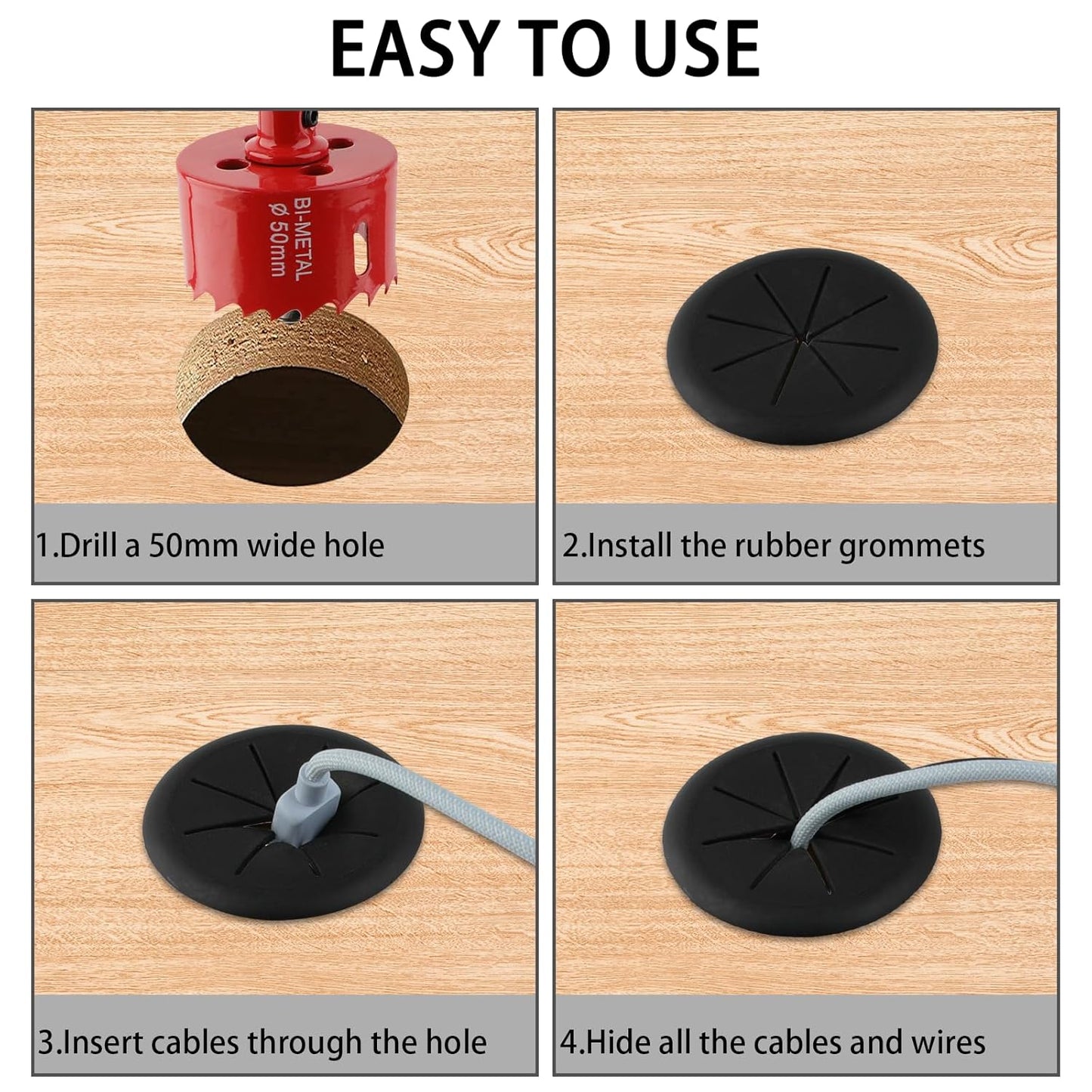 2 Inch(50mm) Desk Grommet,12 Pieces Wire Grommet, Desk Hole Cover for Cables with Hole Saw,Plastic Cable Cord Wire Hole Cover for Desk, Table,Cabinet,Countertop and Other Furniture(Black)