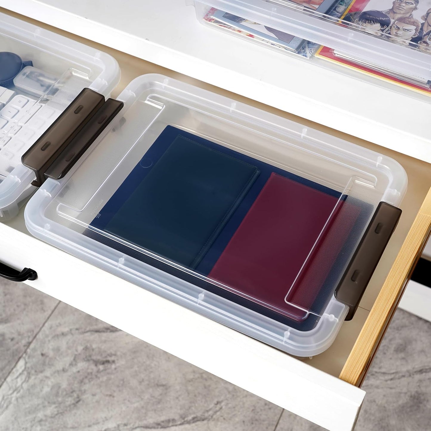 Citylife 6 PCS Clear Plastic Container Clip Box with Latching Lids, Stackable Document Paper Protectors Organizer Container for Office, Home, and School Supplies