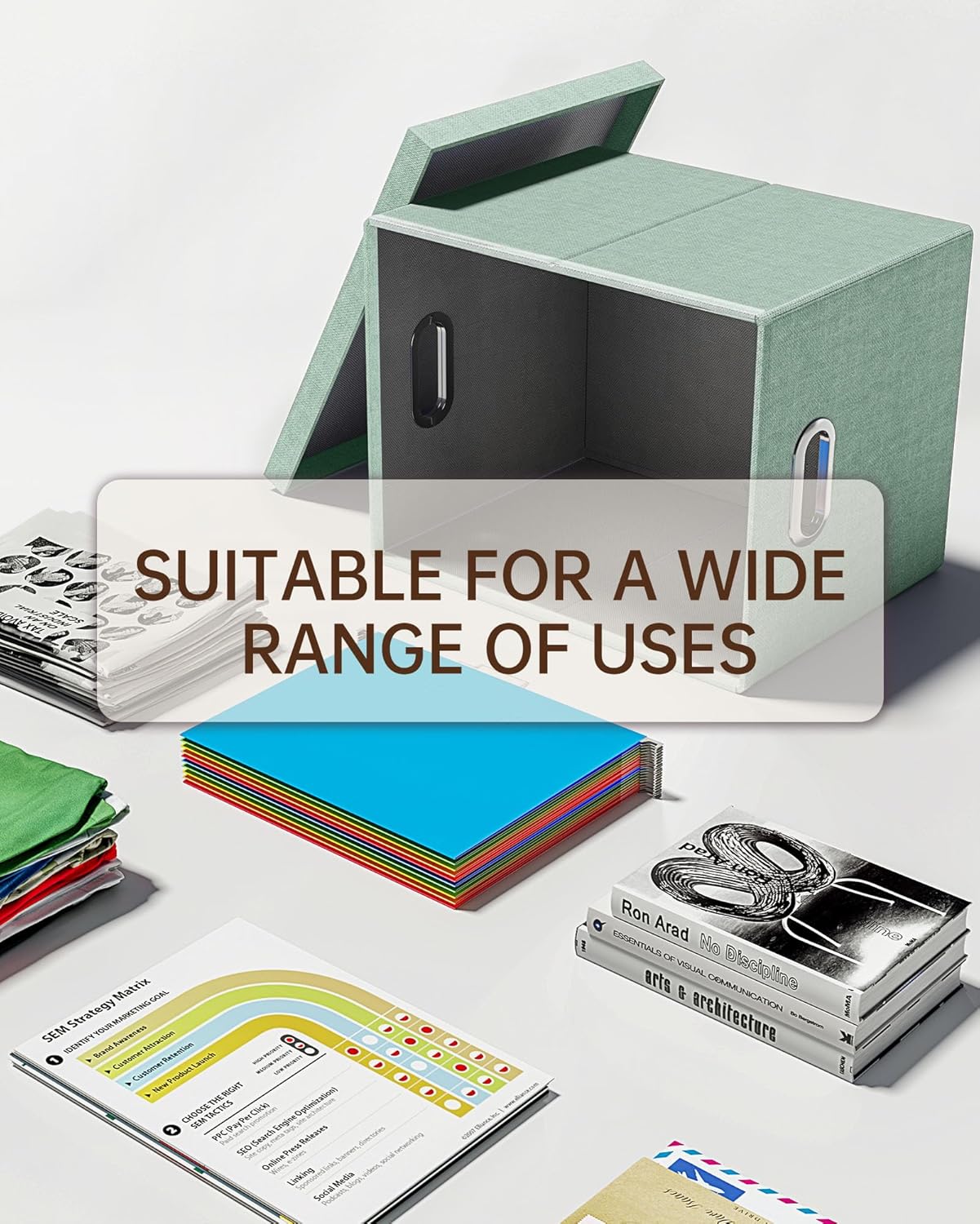 2 Pack File Storage Organizer, Filing Box, Portable File Box with Lid, Fit for Letter/Legal File Folder Storage, Document Organizer, Green