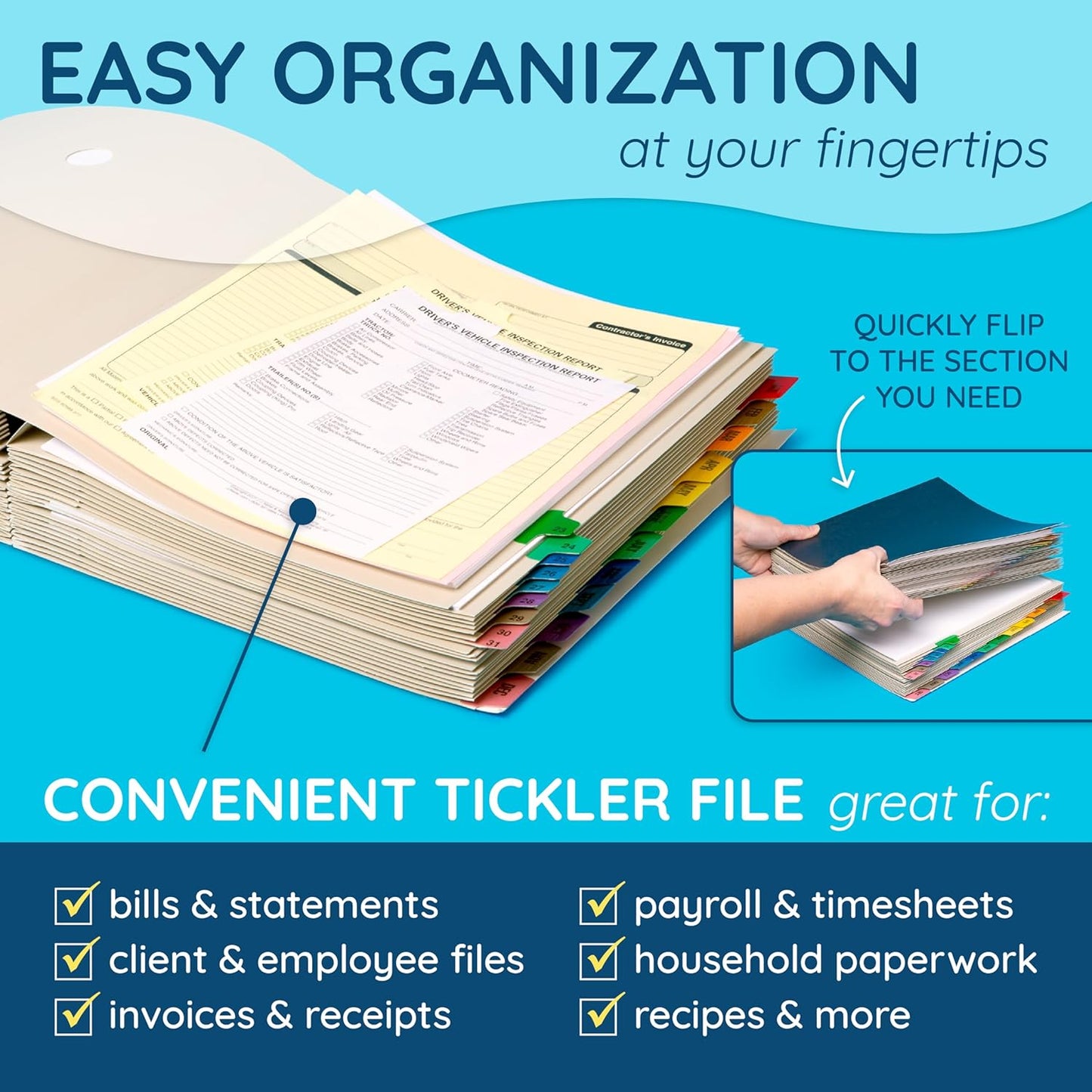 Blue Summit Expandable Monthly File Organizer, Tickler File Combo 31 Daily and 12 Monthly Tabs, Letter Size 12 Month Folder Organizer for Invoices and Documents
