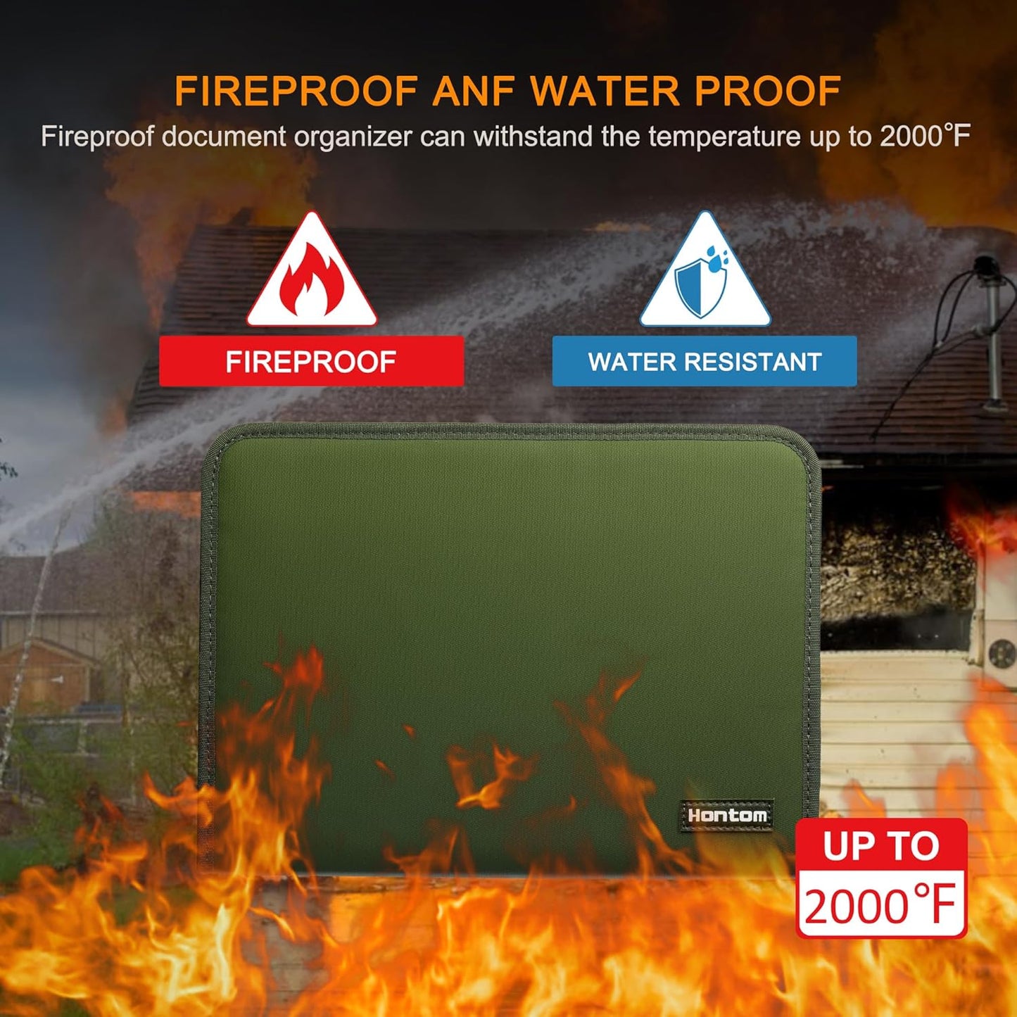 Accordion File Organizer,13 Pockets Fireproof Expanding File Folder with Multi Pockets,Portable Business Fire Safe Storage Document Organizer Folder with Zipper for Documents and File,Green