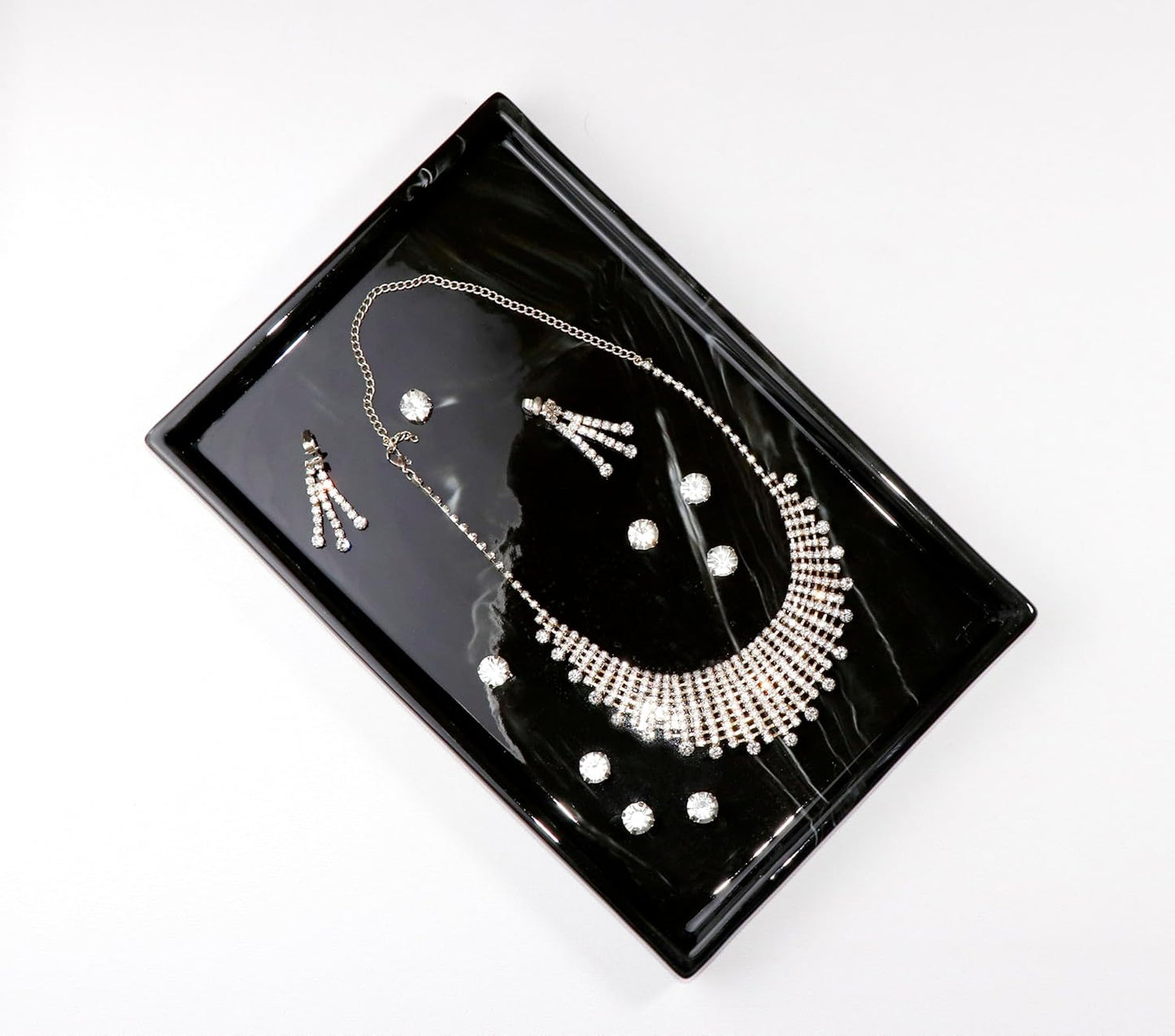 Bathroom Tray,Goporcelain Marble Tray for Bathroom Counter Decor Ceramic Perfume Organizer Vanity Tray for Dresser Jewelry Dish Key Plate Rectangle Marble Sink Trays Countertop Organizer Black,Medium