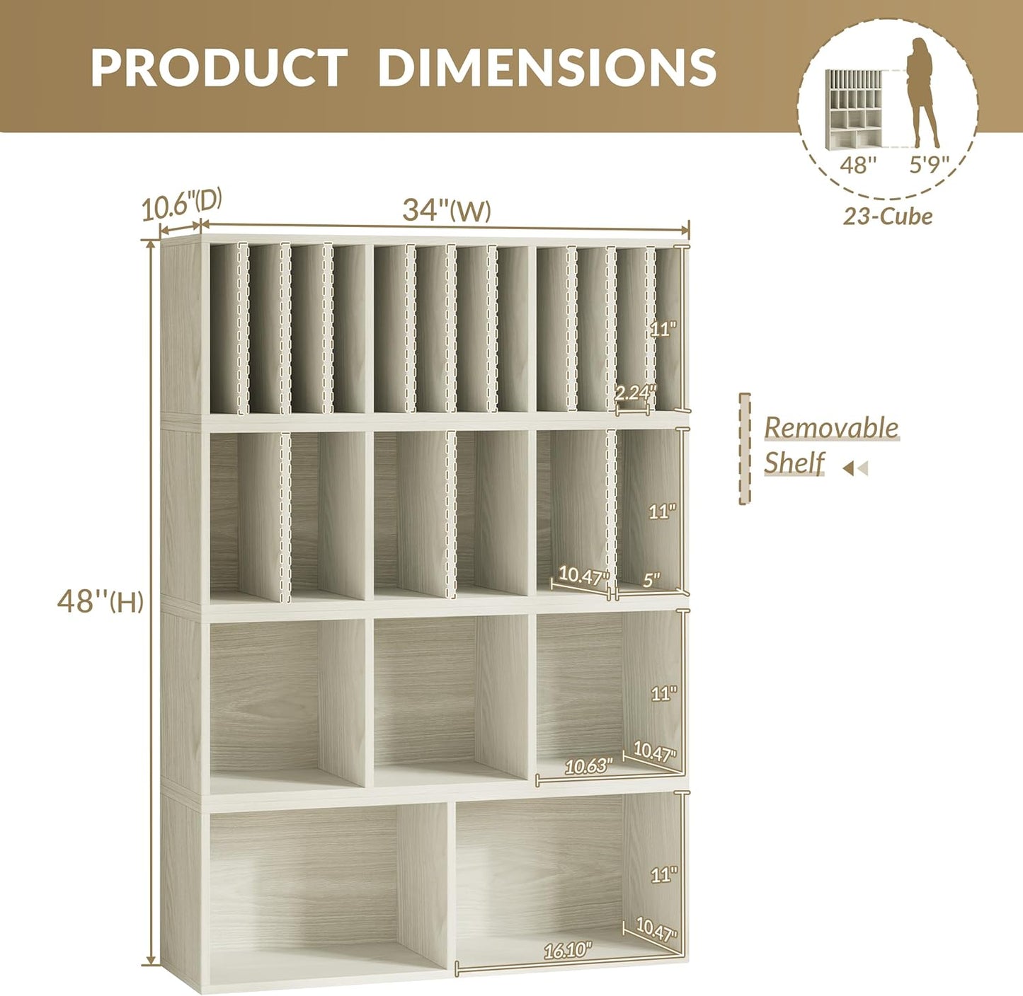 IOTXY DIY Modular Cube Bookcase - CubeXY Customizable Stackable Expandable Combination Set, 23-Cube Open Bookshelf for Books, Fabric Storage Bin, and Vinyl Record Organizer, Oak