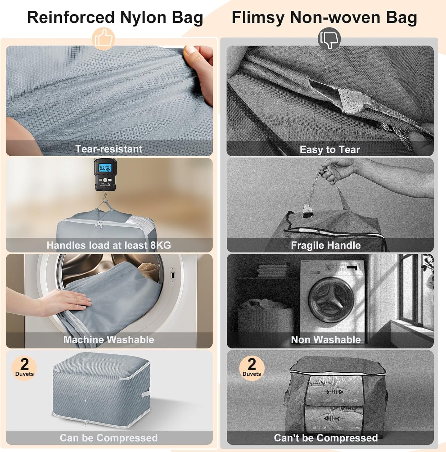 Comforter Storage Bag - 130L Large Capacity Blanket Storage Bags 3-Layer Ultra Space Saving Self Compression Organizer, Washable Compression Bags for Storage Comforter Blanket, 4-Pack, Grey