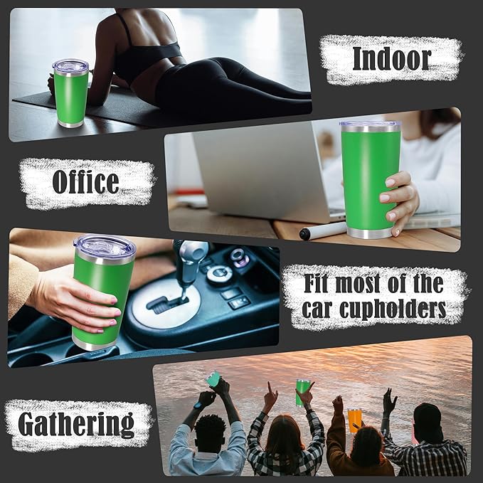 20 oz Tumbler Coffee Travel Tumblers Bulk with Lid Stainless Steel Double Wall Vacuum Insulated Mug Powder Coated Cups fit Car Cupholder for Hot and Cold - Green, 1Pack